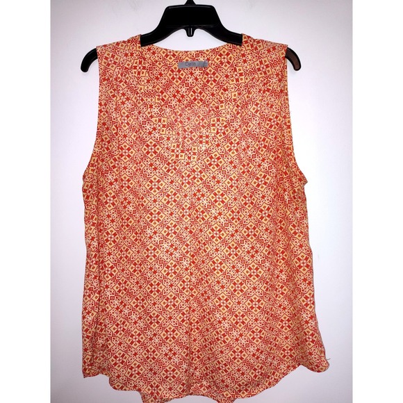 Dalia Tops - Dalia Womens Geometric Tile Print V-Neck Sleeveless Blouse Red Orange XL MB5799
